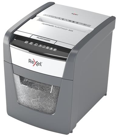 Iratmegsemmisítő, konfetti, 50 lap, REXEL, "Optimum AutoFeed+ 50X"