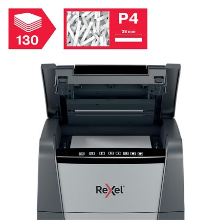 Iratmegsemmisítő, konfetti, 130 lap, REXEL, "Optimum AutoFeed+ 130X"