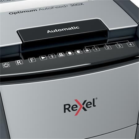 Iratmegsemmisítő, konfetti, 300 lap, REXEL, "Optimum AutoFeed+ 300X"