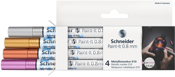 Metálfényű marker készlet, 0,8 mm, SCHNEIDER "Paint-It 010", 4 különböző szín