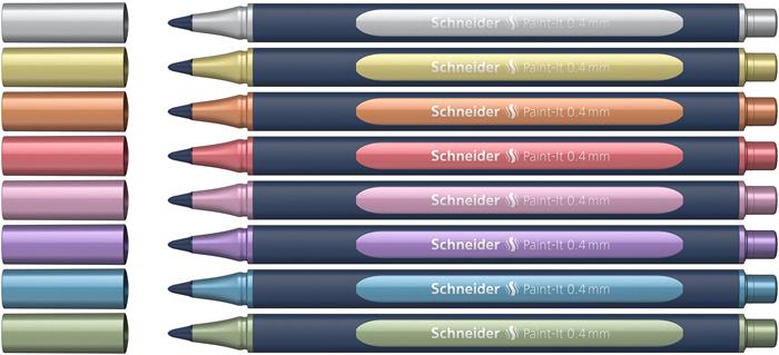 Metálfényű rollertoll készlet, 0,4 mm, SCHNEIDER "Paint-It 050" 8 különböző szín