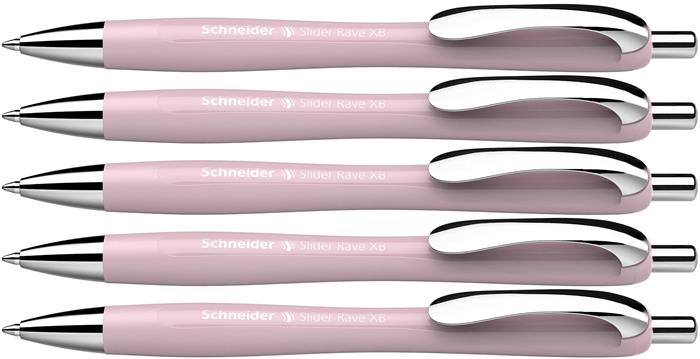 Golyóstoll, 0,7 mm, nyomógombos, SCHNEIDER "Slider Rave XB", púder rózsaszín