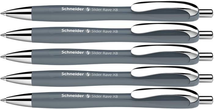 Golyóstoll, 0,7 mm, nyomógombos, SCHNEIDER "Slider Rave XB", szürke
