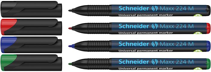 Alkoholos marker készlet, OHP, 1 mm, SCHNEIDER "Maxx 224 M", 4 különböző szín