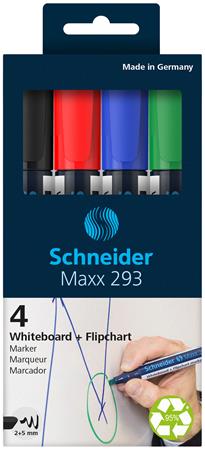 Tábla- és flipchart marker készlet, 2-5 mm, vágott, SCHNEIDER "Maxx 293", 4 különböző szín
