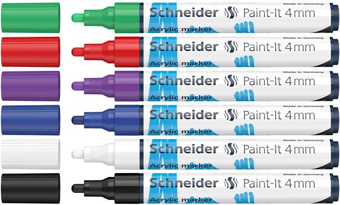 Dekormarker készlet, akril, 4 mm, SCHNEIDER "Paint-It 320", 6 különböző szín
