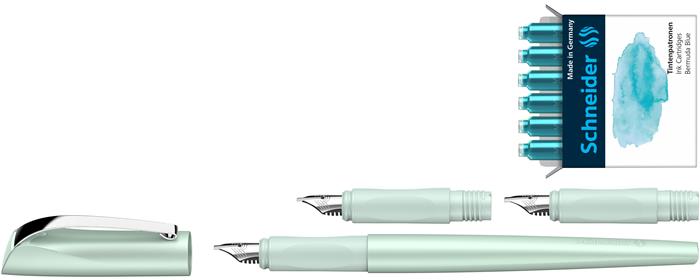 Töltőtoll ajándékszett, 1,1 mm, ajándék 1,5 és 1,8 mm-es tollheggyel, SCHNEIDER "Callissima", mentazöld