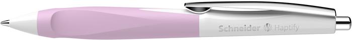 Golyóstoll, 0,5 mm, nyomógombos, fehér-rózsaszín tolltest, SCHNEIDER "Haptify", kék
