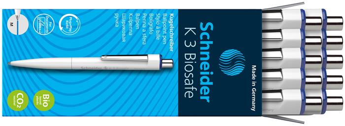 Golyóstoll, 0,5 mm, nyomógombos, SCHNEIDER "K3 Biosafe", kék
