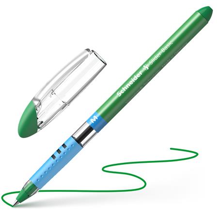 Golyóstoll, 0,5 mm, kupakos, SCHNEIDER "Slider Basic M", zöld