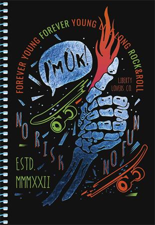 Spirálfüzet, A5, kockás, 80 lap, SHKOLYARYK " Skate board", vegyes