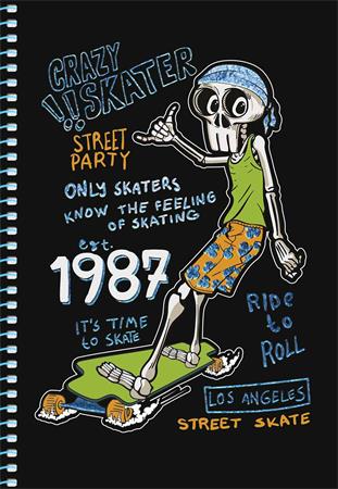Spirálfüzet, A5, kockás, 80 lap, SHKOLYARYK " Skate board", vegyes