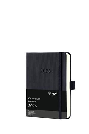 Naptár, A6, napi, 2026, kemény borító, SIGEL "Conceptum", fekete