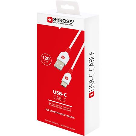 Töltőkábel, USB-A/USB-C, 1,2m, SKROSS, fehér