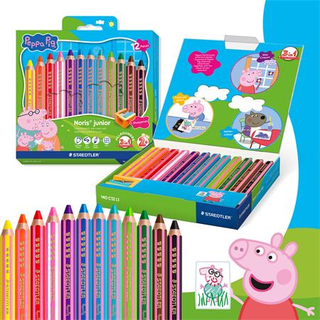 Színes ceruza készlet, hatszögletű, jumbo, STAEDTLER „Noris® junior 140", Peppa malac, 12 szín