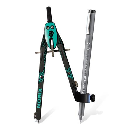 Körző készlet, precíziós, 3 darabos, STAEDTLER "Norix® 555", zöld