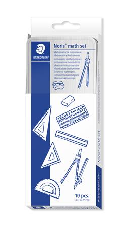 Matematikai készlet, fém dobozban, 10 darabos, vonalzóval, körzővel és kiegészítőkkel, STAEDTLER® "557 10"