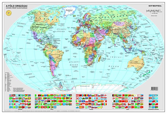 Kaparós Föld országai térkép, 84x57 cm, STIEFEL, arany bevonat