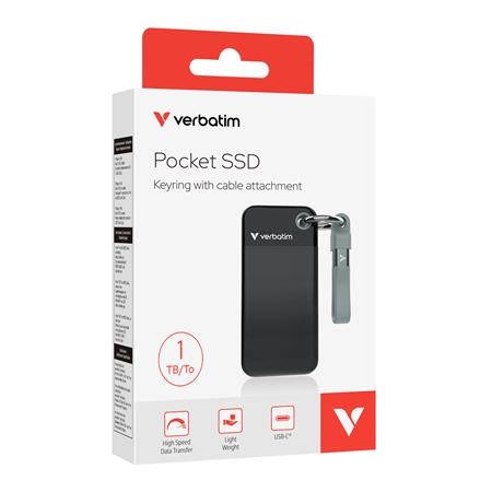 SSD (külső memória) 1TB, USB 3.2 Gen2, VERBATIM "Pocket SSD", fekete/szürke