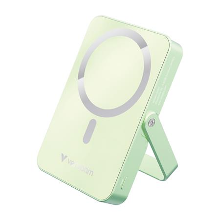 Power bank, külső akkumulátor, mágneses (vezeték nélküli), 10.000mAh, kitámasztó, VERBATIM "Charge n Go", zöld