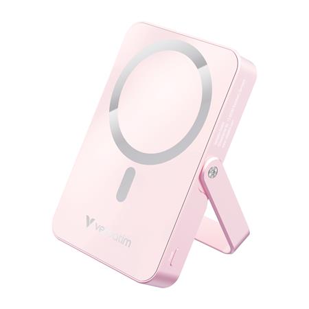 Power bank, külső akkumulátor, mágneses (vezeték nélküli), 10.000mAh, kitámasztó, VERBATIM "Charge n Go", rózsaszín