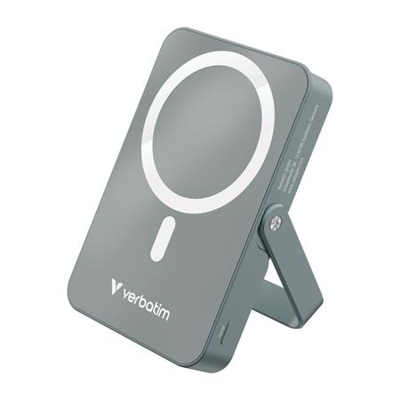 Power bank, külső akkumulátor, mágneses (vezeték nélküli), 10.000mAh, kitámasztó, VERBATIM "Charge n Go", szürke