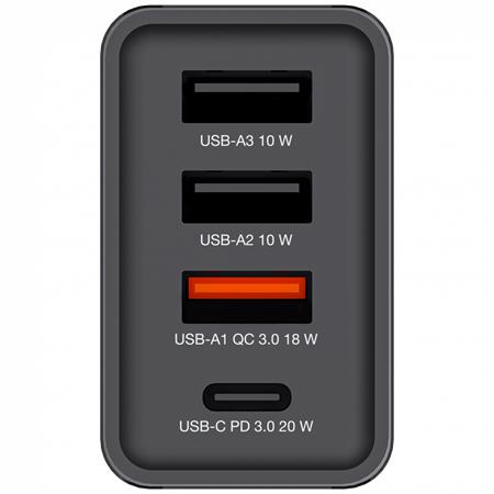 Hálózati töltő, 1xUSB-C PD (20W), USB-A QC 3.0, 2xUSB-A (10W), VERBATIM, fekete