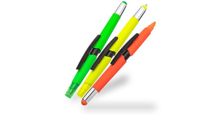 Multifunkciós golyóstoll, szövegkiemelő, érintő toll készlet, WEDO "3-in-1", neon színek