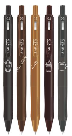 Zseléstoll, 0,33 mm, nyomógombos, ZEBRA "Sarasa Study with Coffee", 5 különböző szín