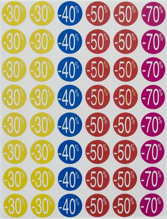 Etikett, árengedmény, 24 mm, kör, színes, APLI, 240 etikett/csomag, -20-50%