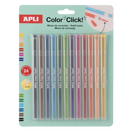 Utántöltő színes töltőceruza készlethez, APLI "Color Click", 24 db, 12 szín