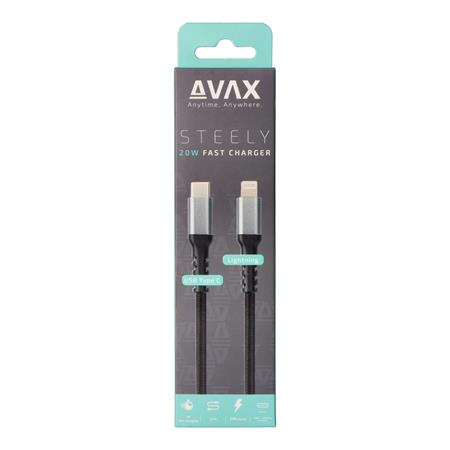 Töltőkábel, USB-C - USB-C, 27W, 1 m, AVAX "CB316 Glowy", fehér