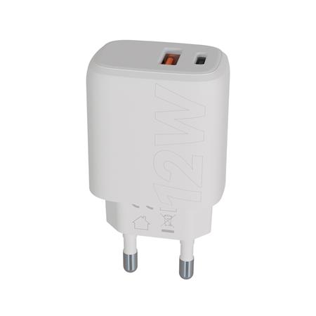 Hálózati töltő, USB-A + USB-C, 12W, AVAX "CH312W Speedy", fehér