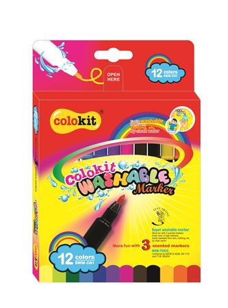 Filctoll készlet, kimosható, COLOKIT "Washable Markers" 12 különböző készlet