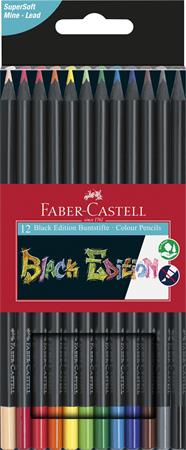 Színes ceruza készlet, háromszögletű, FABER-CASTELL "Black Edition",  12 különböző szín