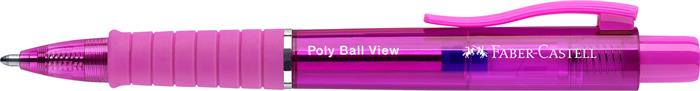 Golyóstoll, 0,34 mm, nyomógombos, fukszia testszín, FABER-CASTELL "Poly Ball View Aurora", kék
