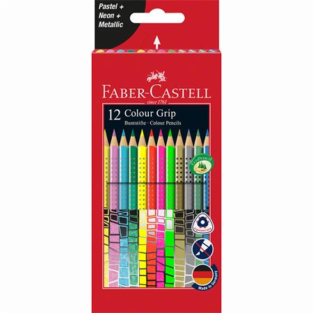 Színes ceruza készlet, háromszögletű, FABER-CASTELL "Colour Grip", 12 különböző szín