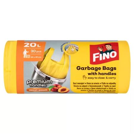 Szemeteszsák, köthető füles, illatosított, 20 l, 30 db, 44x49 cm, 12 µ, FINO "Premium handles", sárga