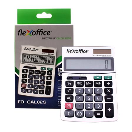 Számológép, asztali, 12 számjegy, FLEXOFFICE "FO-CAL02S", ezüst
