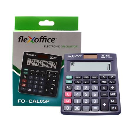 Számológép, asztali, 12 számjegy, FLEXOFFICE "FO-CAL05P", szürke