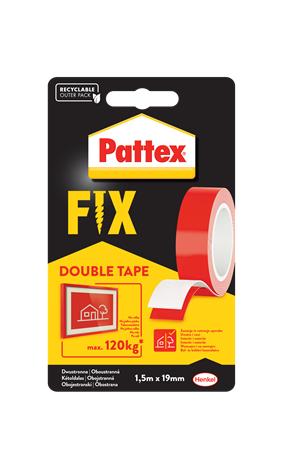 Ragasztószalag, kétoldalas, 19 mm x 1,5 m, HENKEL "Pattex Fix 120 kg",  piros