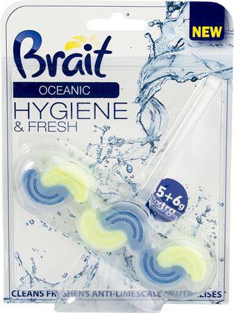 WC tisztító blokk, 2 fázisú, 45 g, "Brait Hygiene and fresh", óceán