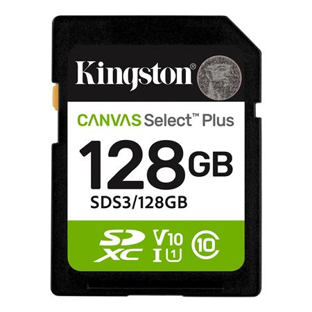 Memóriakártya, SDXC, 128GB, C10/UHS-I/U1/V10, Gen3, KINGSTON "Canvas Select Plus"
