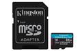 Memóriakártya, microSDXC, 64GB, C10/UHS-I/U3/V30/A2, adapter, KINGSTON 