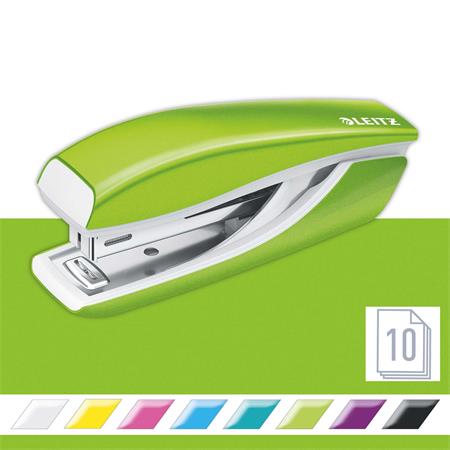 Tűzőgép, mini, No. 10, 10 lap, fém, LEITZ"Nexxt Wow", zöld