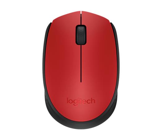 Egér, vezeték nélküli, optikai, közepes méret, USB, LOGITECH "M171", piros