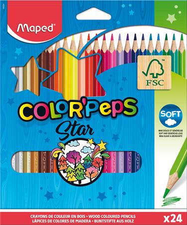 Színes ceruza készlet, háromszögletű, MAPED "Color`Peps", 24 különböző szín