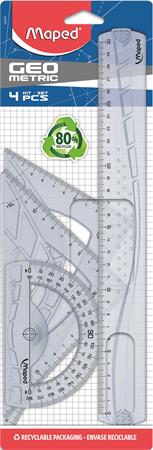 Vonalzókészlet, műanyag, 4 darabos, MAPED "Geometric"