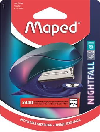 Tűzőgép, 24/6, 26/6, 15 lap, MAPED "Nightfall Mini", metálfényű