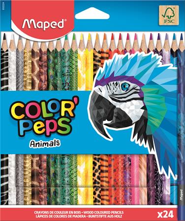 Színes ceruza készlet, háromszögletű, MAPED "Color`Peps Animal", 24 különböző szín